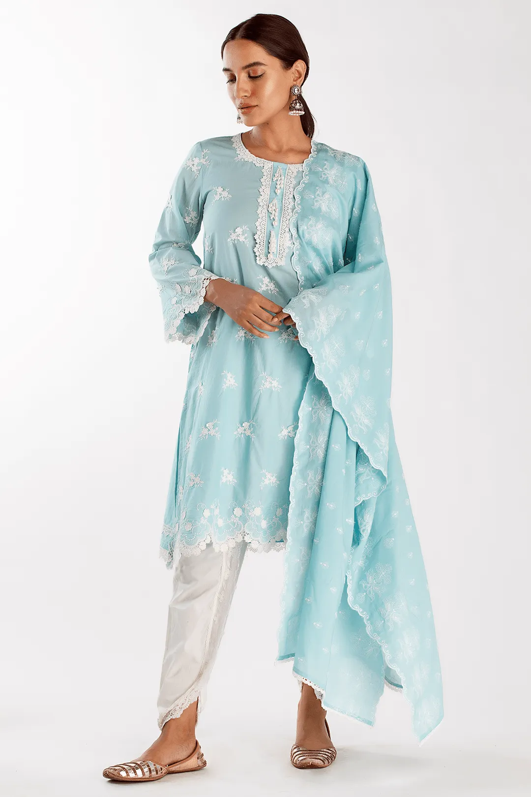 Mulmul Cotton Stella Turquoise Kurta