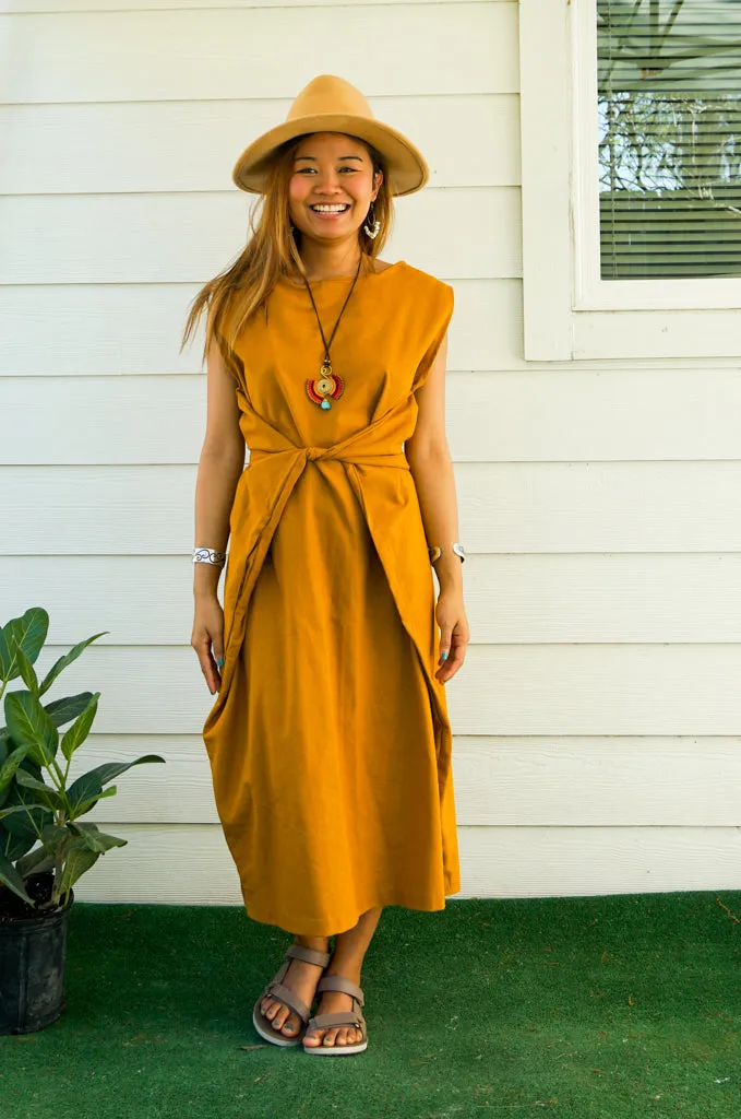 Mustard Yellow Organic Cotton Wrap Dress