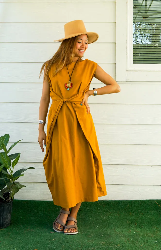Mustard Yellow Organic Cotton Wrap Dress