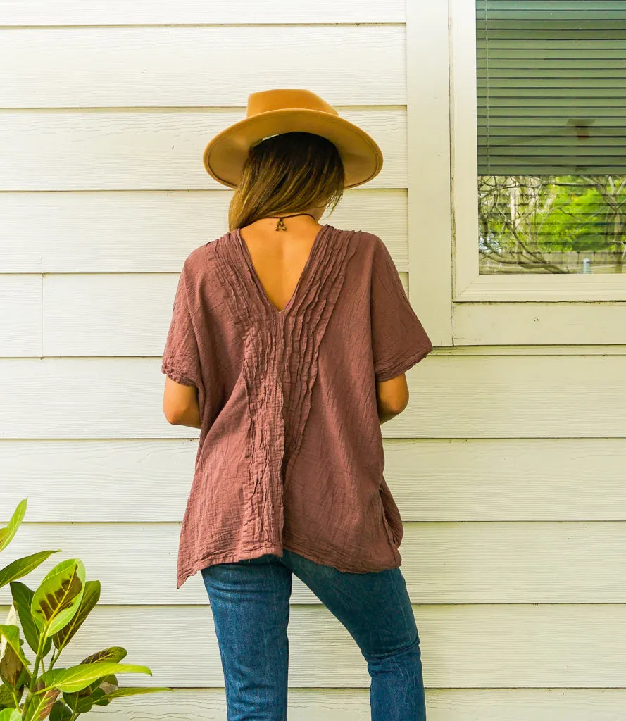 Muted Pink Raw Natural Crinkled Cotton Gauze Blouse