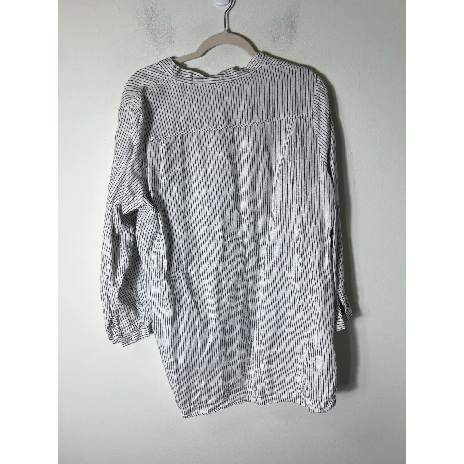 Neu Nomads Black White Stripe Long Sleeve Linen Tunic Sz M
