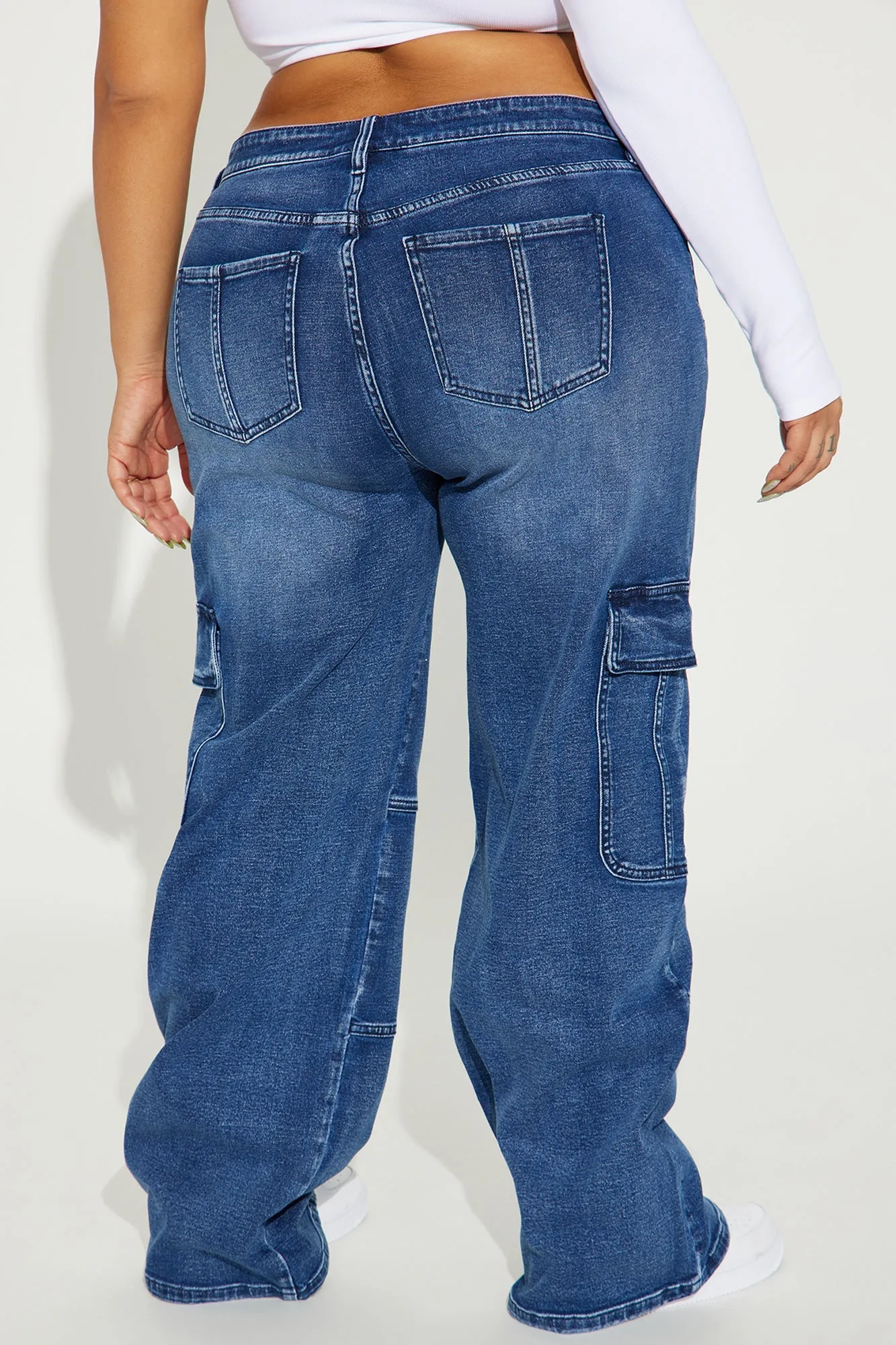 Never Stop Low Stretch Cargo Straight Leg Jeans - Dark Wash