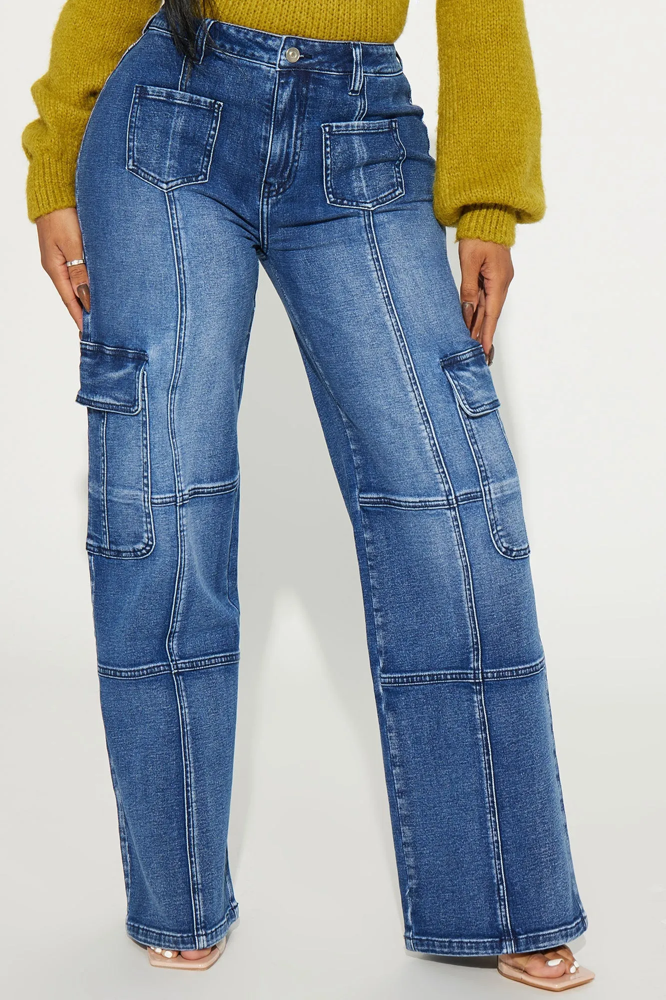 Never Stop Low Stretch Cargo Straight Leg Jeans - Dark Wash
