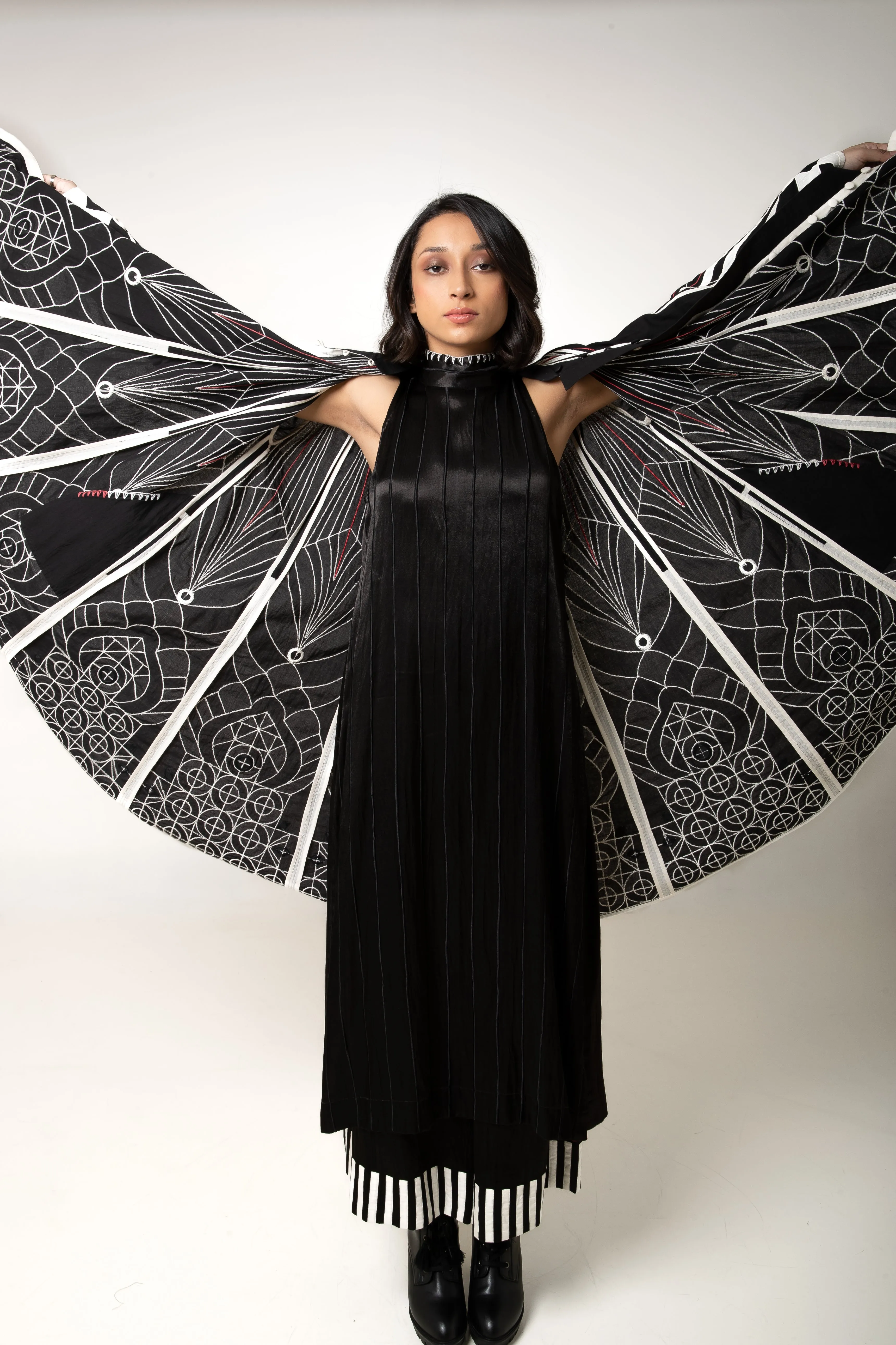 New Season Summer/Fall 2024-Tunic Embroidered Mashru Silk Panda Black -Ka-Sha - Fashion Edit Aseem