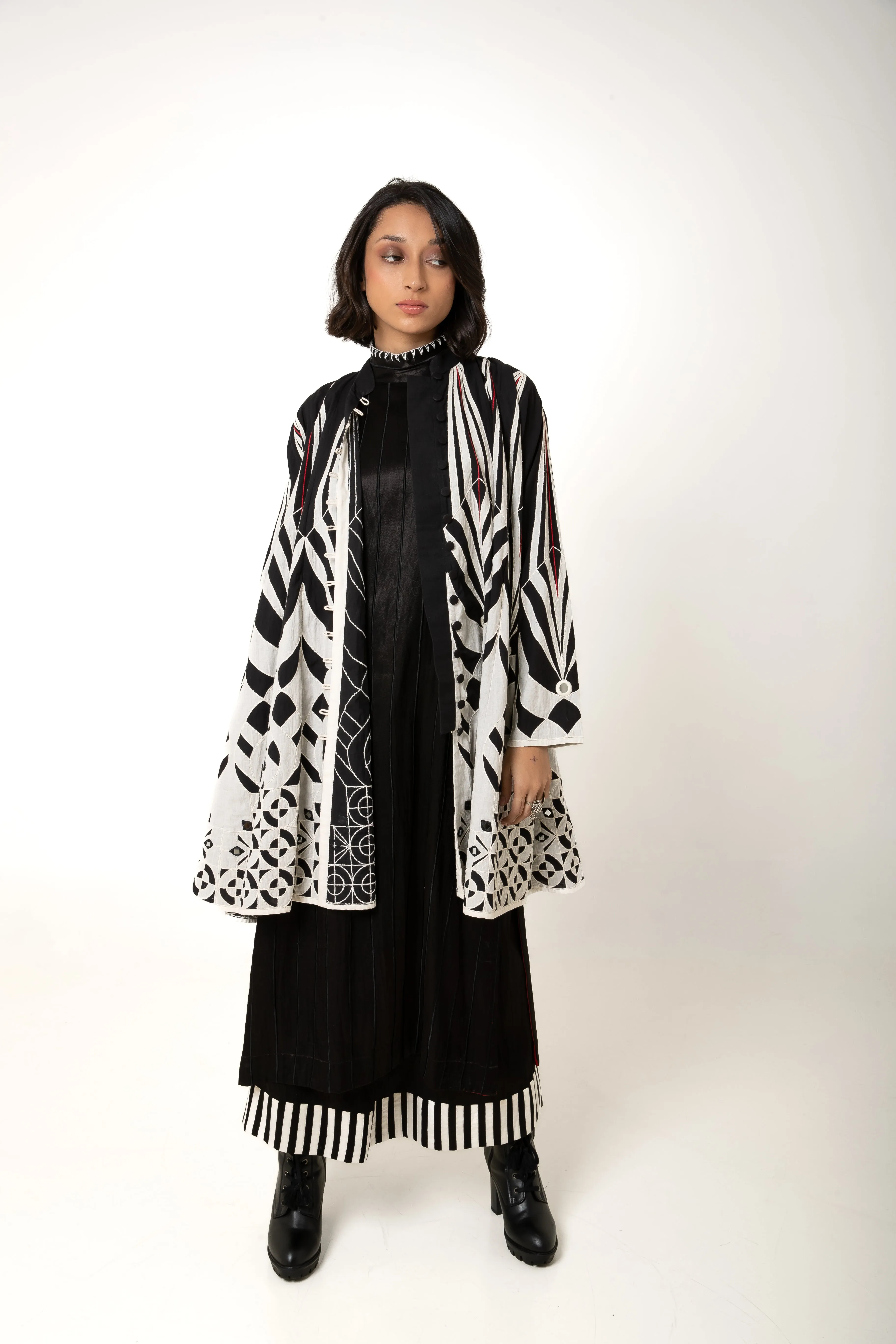 New Season Summer/Fall 2024-Tunic Embroidered Mashru Silk Panda Black -Ka-Sha - Fashion Edit Aseem