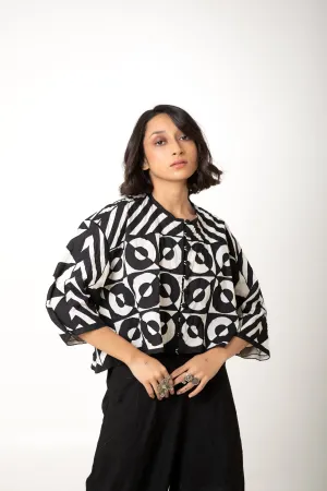 New Season Summer/Fall 2024-Tunic Motif Cotton Shrey Black White -Ka-Sha - Fashion Edit Aseem