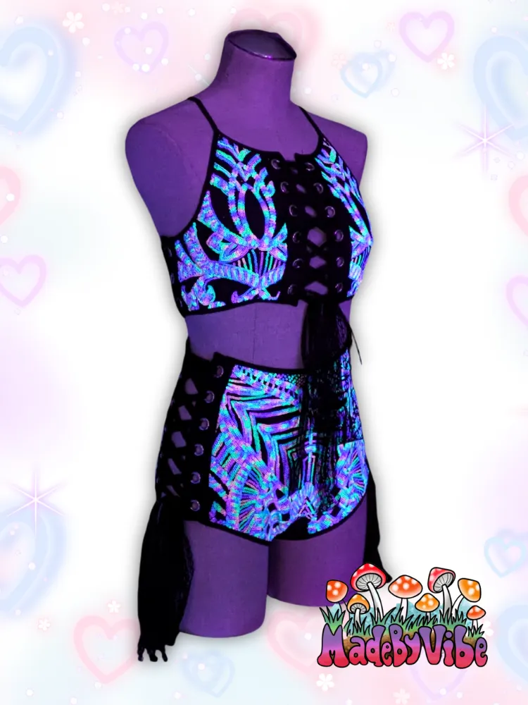 Nostalgic Neon High Waisted Side Lace Booty Shorts - Ready to Ship