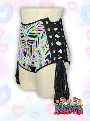 Nostalgic Neon High Waisted Side Lace Booty Shorts - Ready to Ship