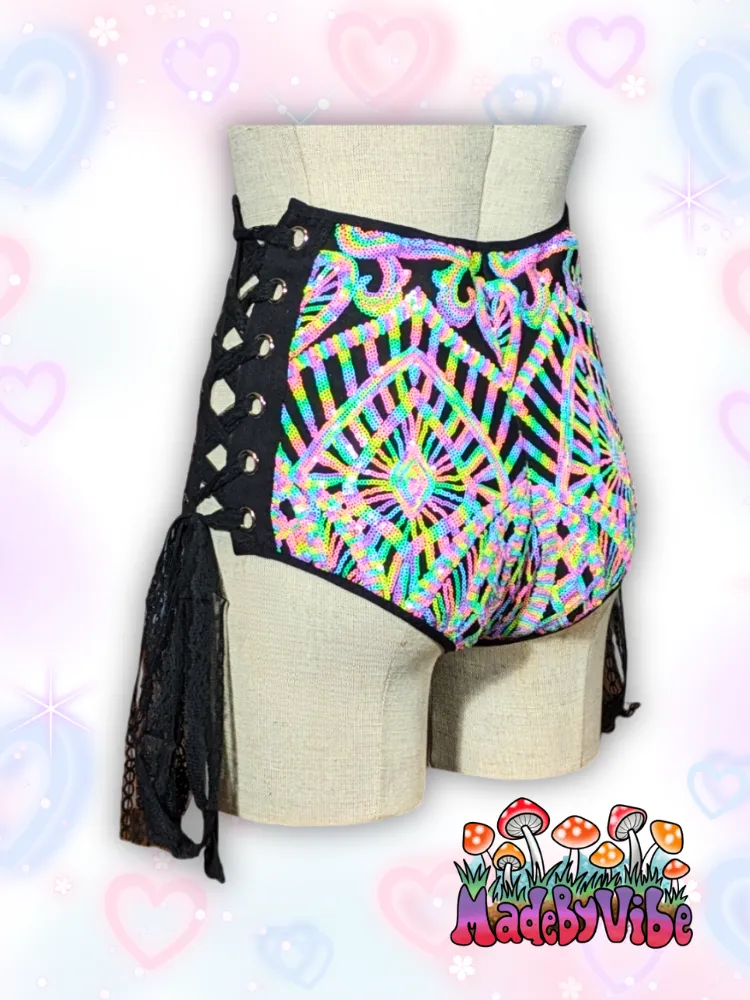 Nostalgic Neon High Waisted Side Lace Booty Shorts - Ready to Ship