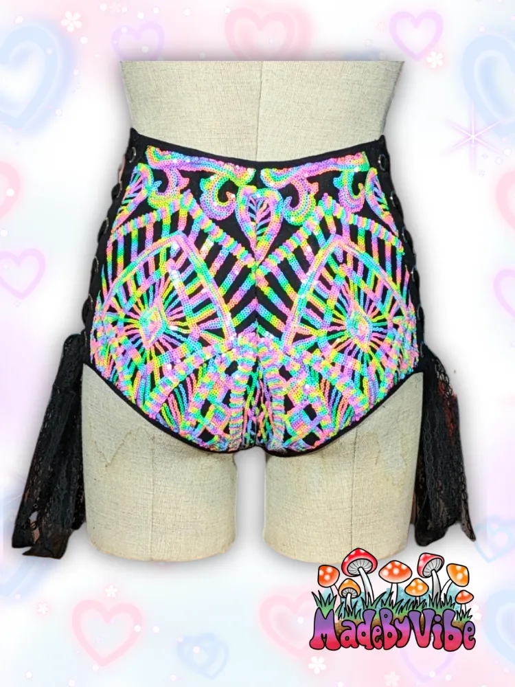 Nostalgic Neon High Waisted Side Lace Booty Shorts - Ready to Ship