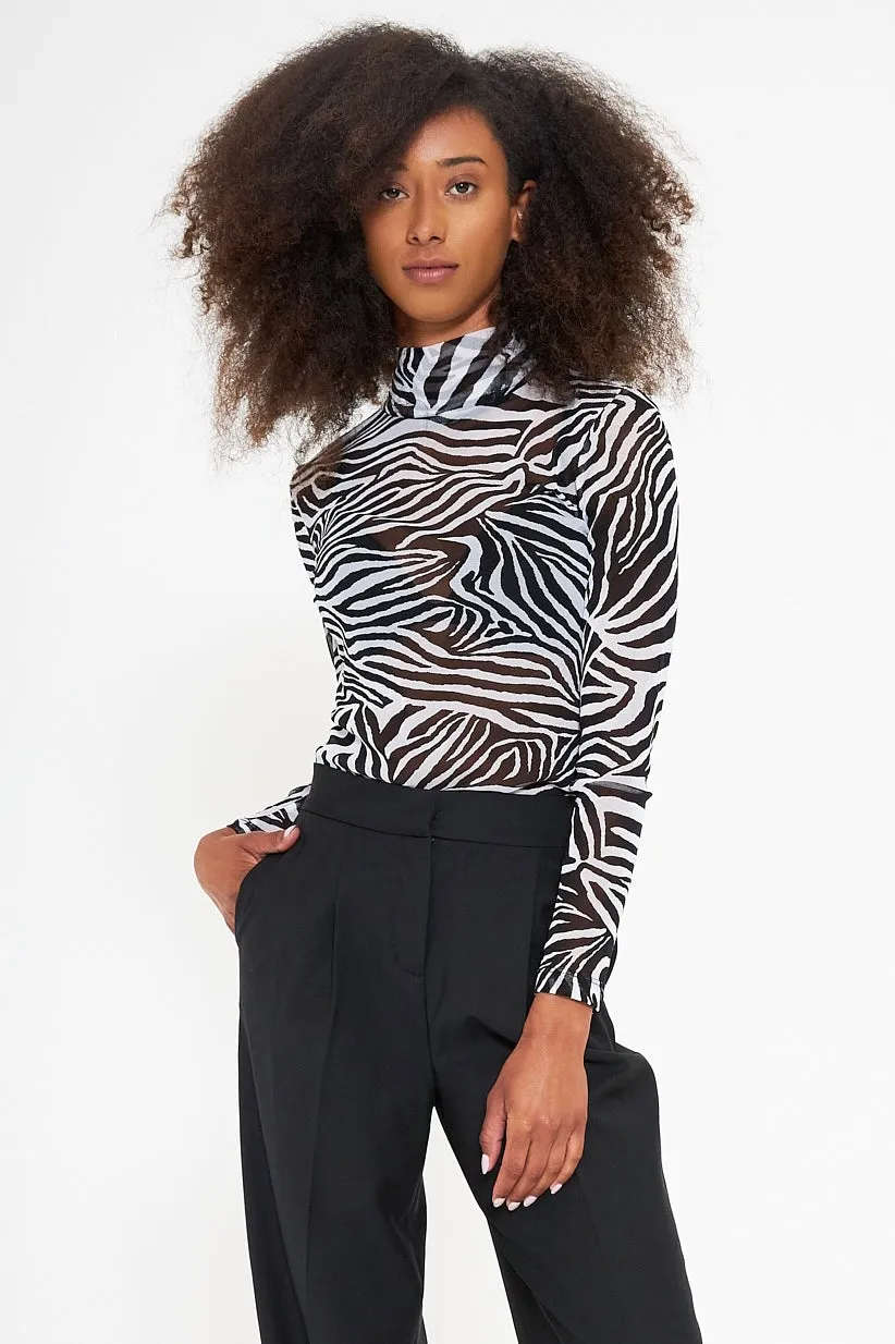 NS MESH ZEBRA PRINT TURTLENECK
