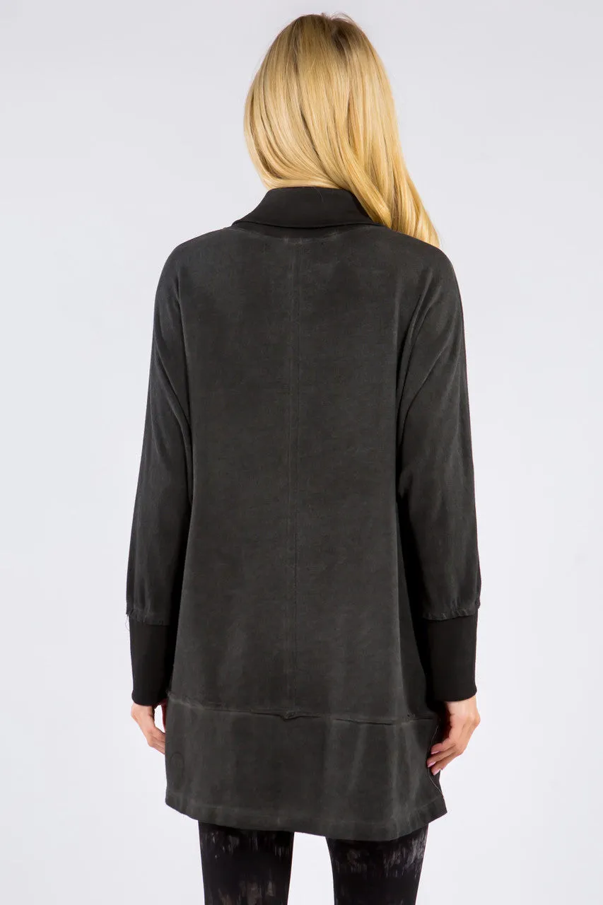 Oil Washed Baby French Terry Collared Tunic - Caviar