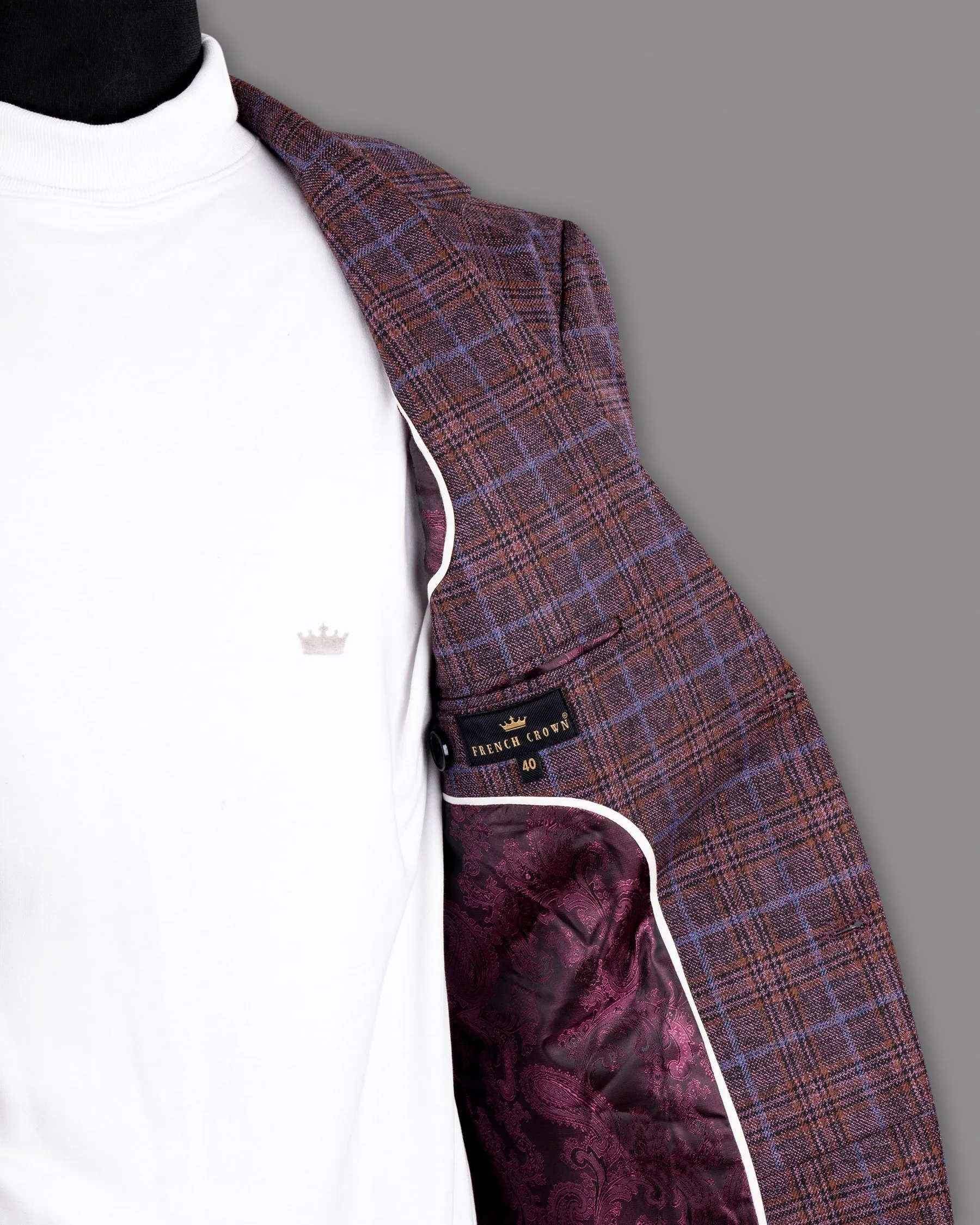 Old Copper Colorful Plaid Wool Rich Blazer
