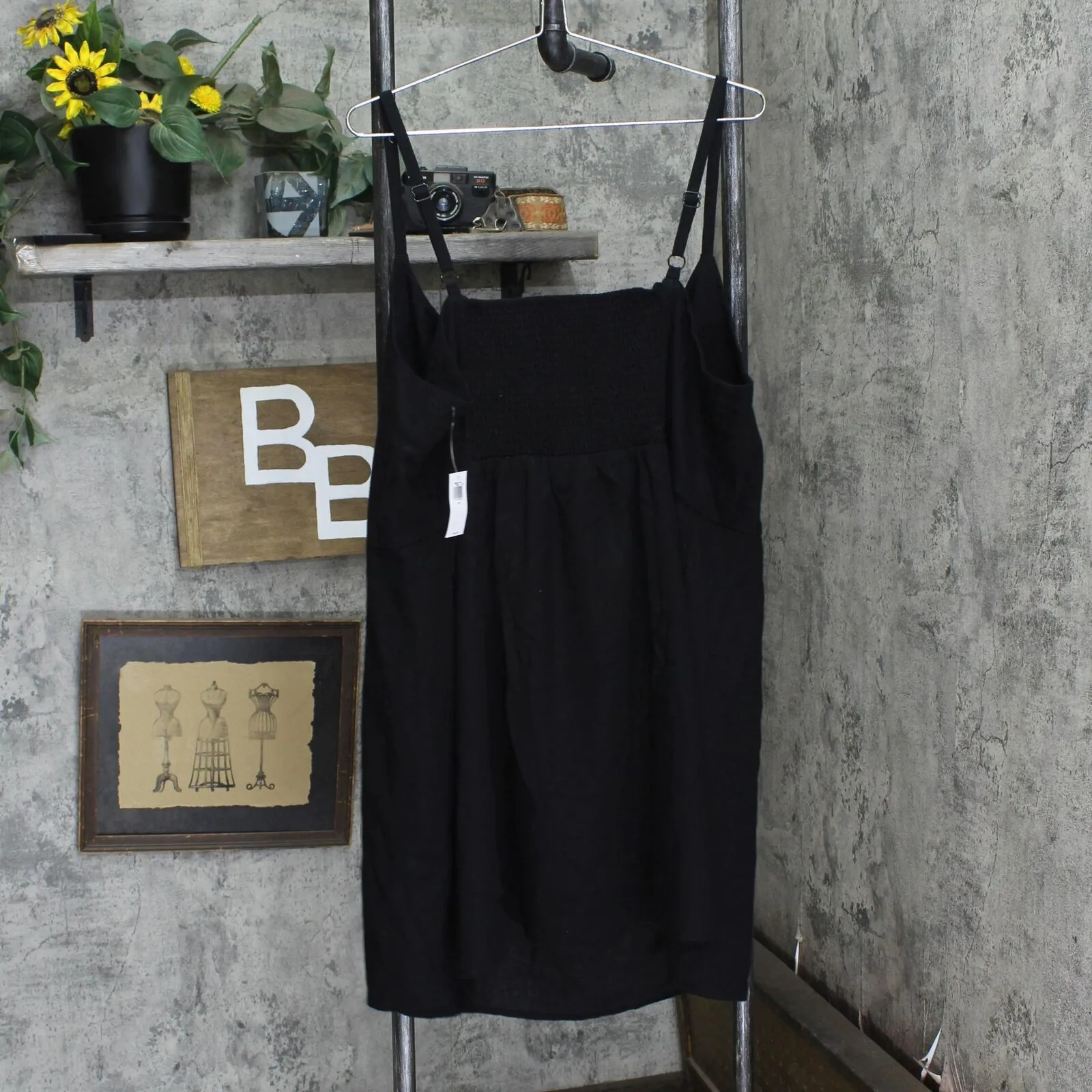 Old Navy Womens Linen Sleeveless Stretch Back Mini Tunic Dress Black 3X