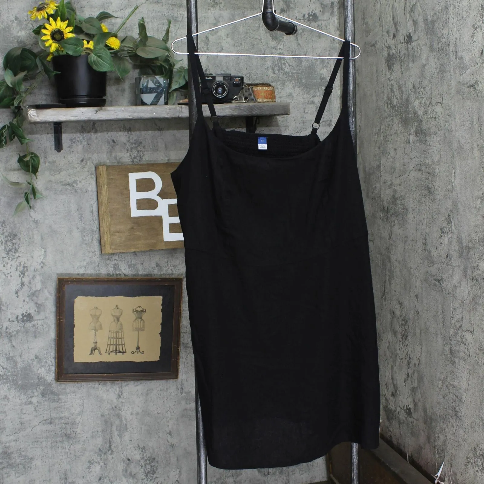 Old Navy Womens Linen Sleeveless Stretch Back Mini Tunic Dress Black 3X