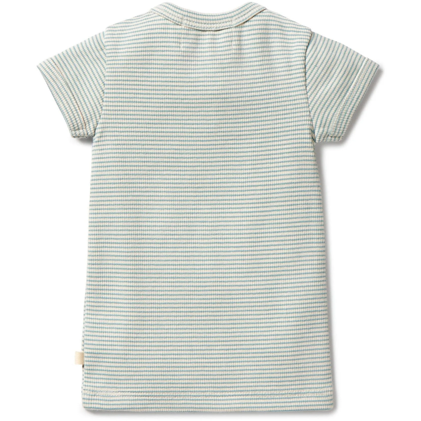 Organic Stripe Rib Henley Tee- Mineral Blue