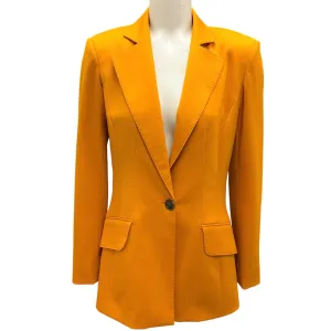 Oscar de la Renta Mustard 2020 One-Button Classic Wool Blazer