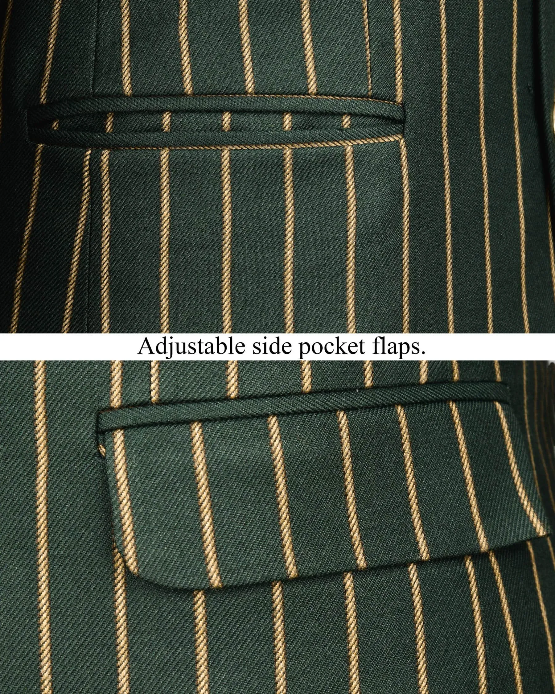 Outer Space Green striped Bandhgala/Mandarin Blazer