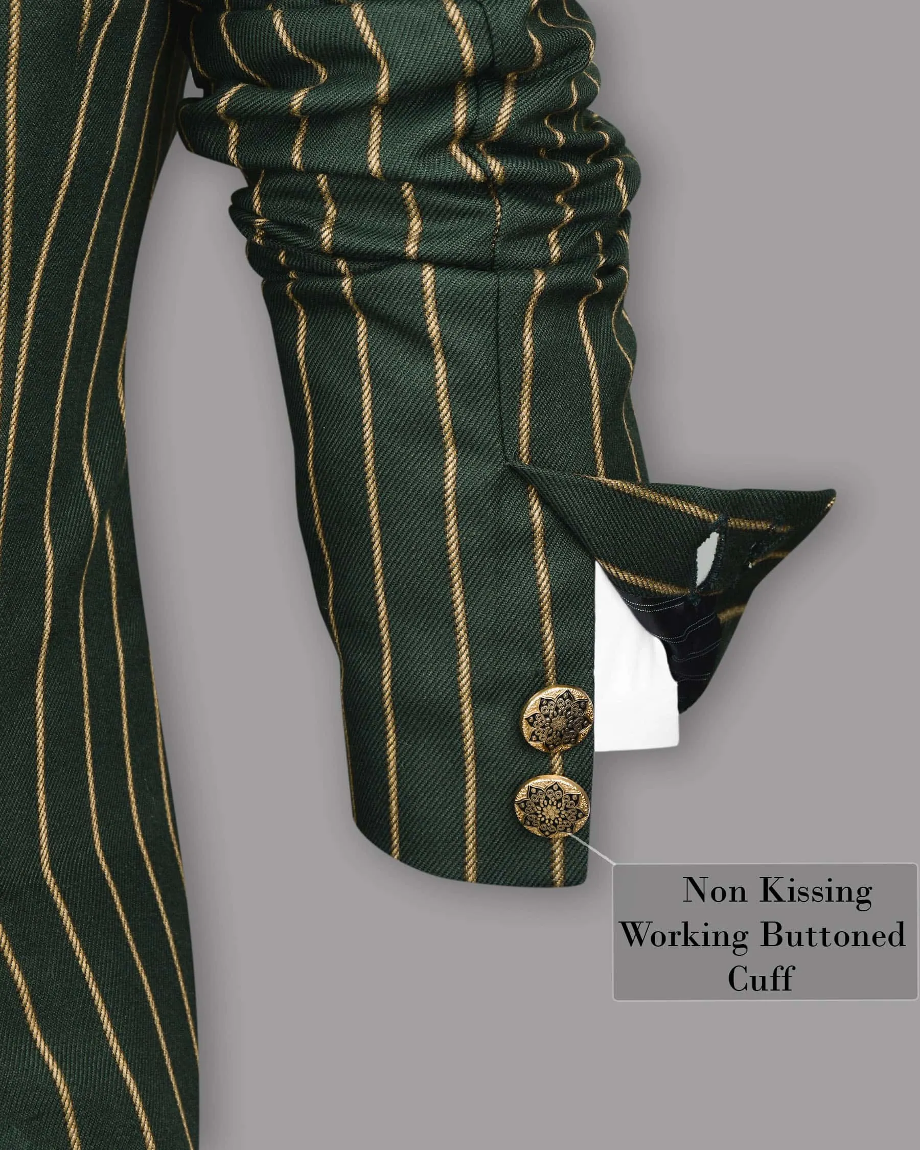 Outer Space Green striped Bandhgala/Mandarin Blazer