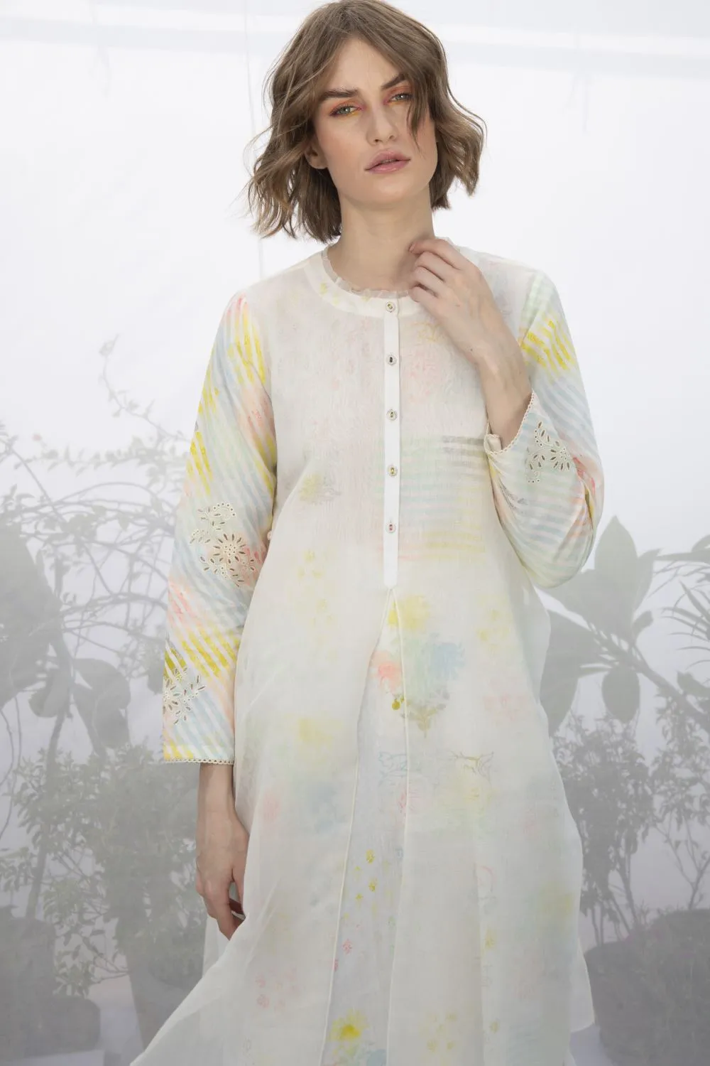 Pallavi singh ivory double layer tunic with pants