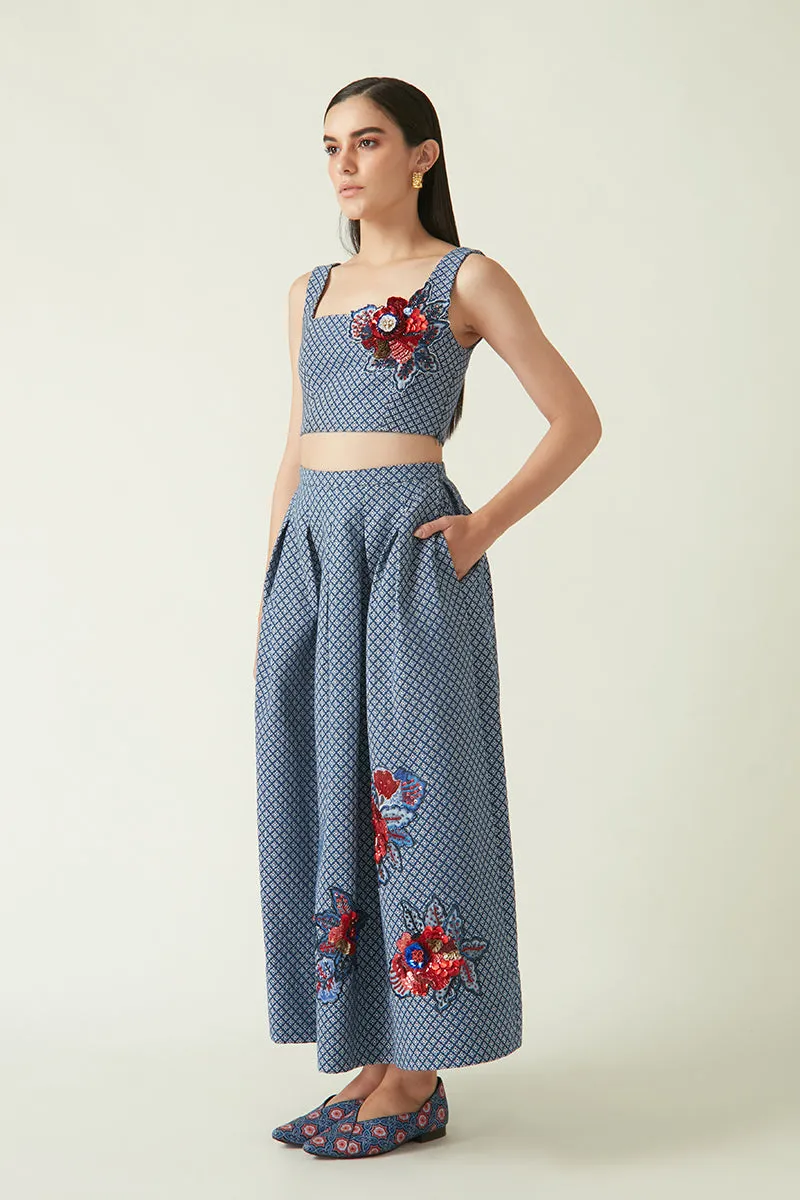 Papau navy quilted embroidered skirt