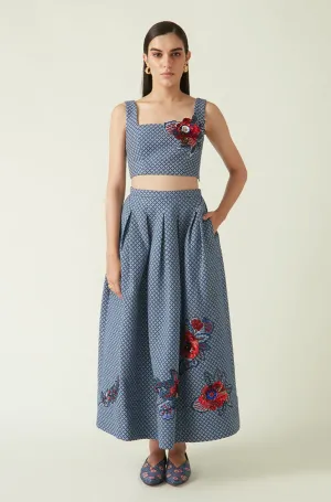 Papau navy quilted embroidered skirt