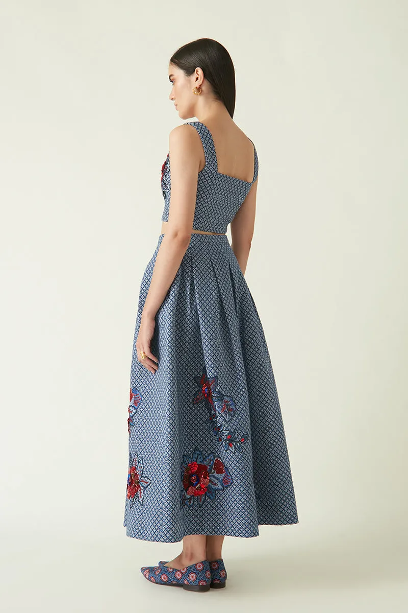 Papau navy quilted embroidered skirt