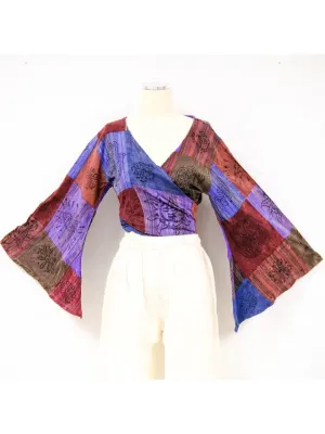 Patchwork Cotton Bell Sleeve Wrap Top