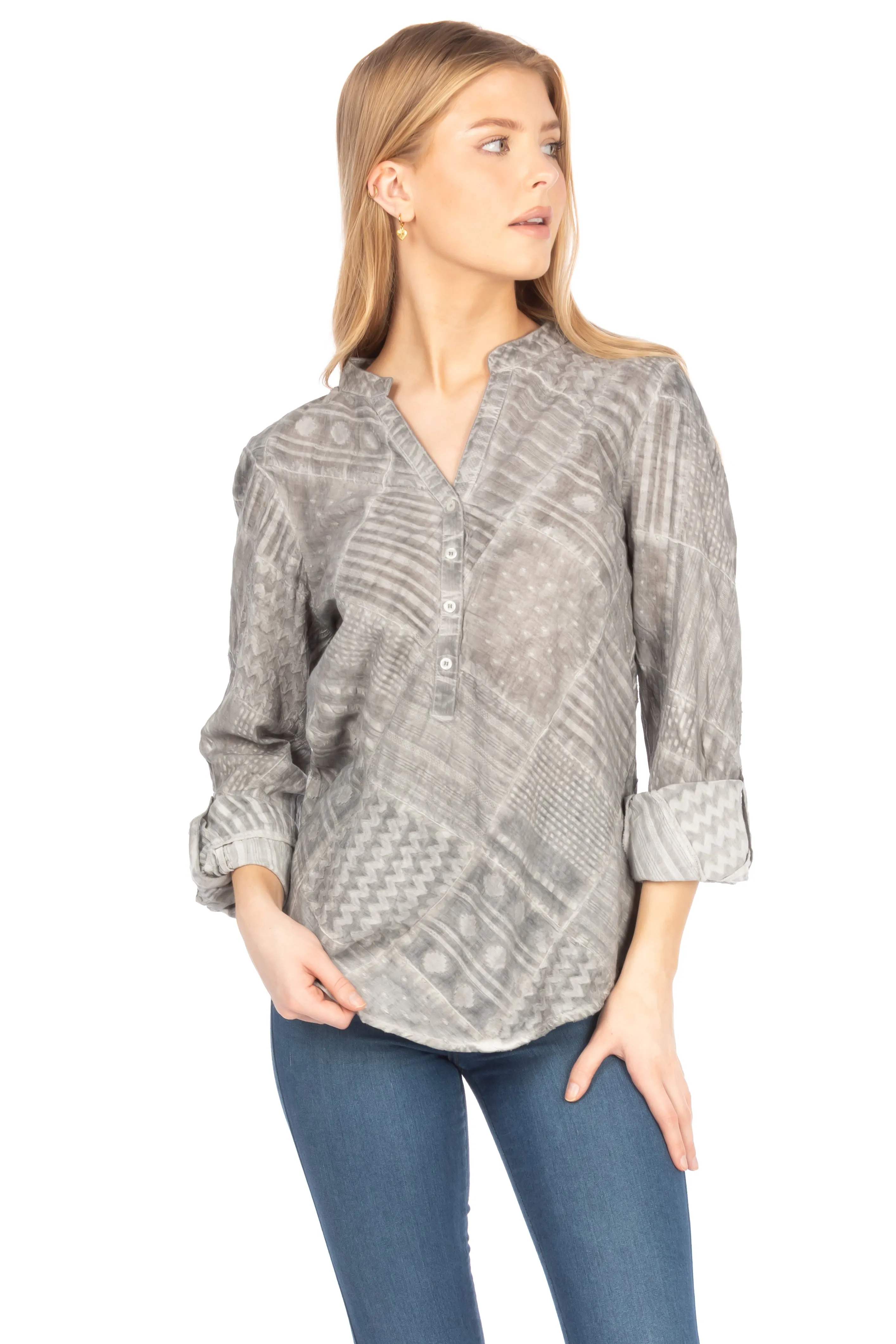 Patchwork Textured Tunic with Vintage Wash