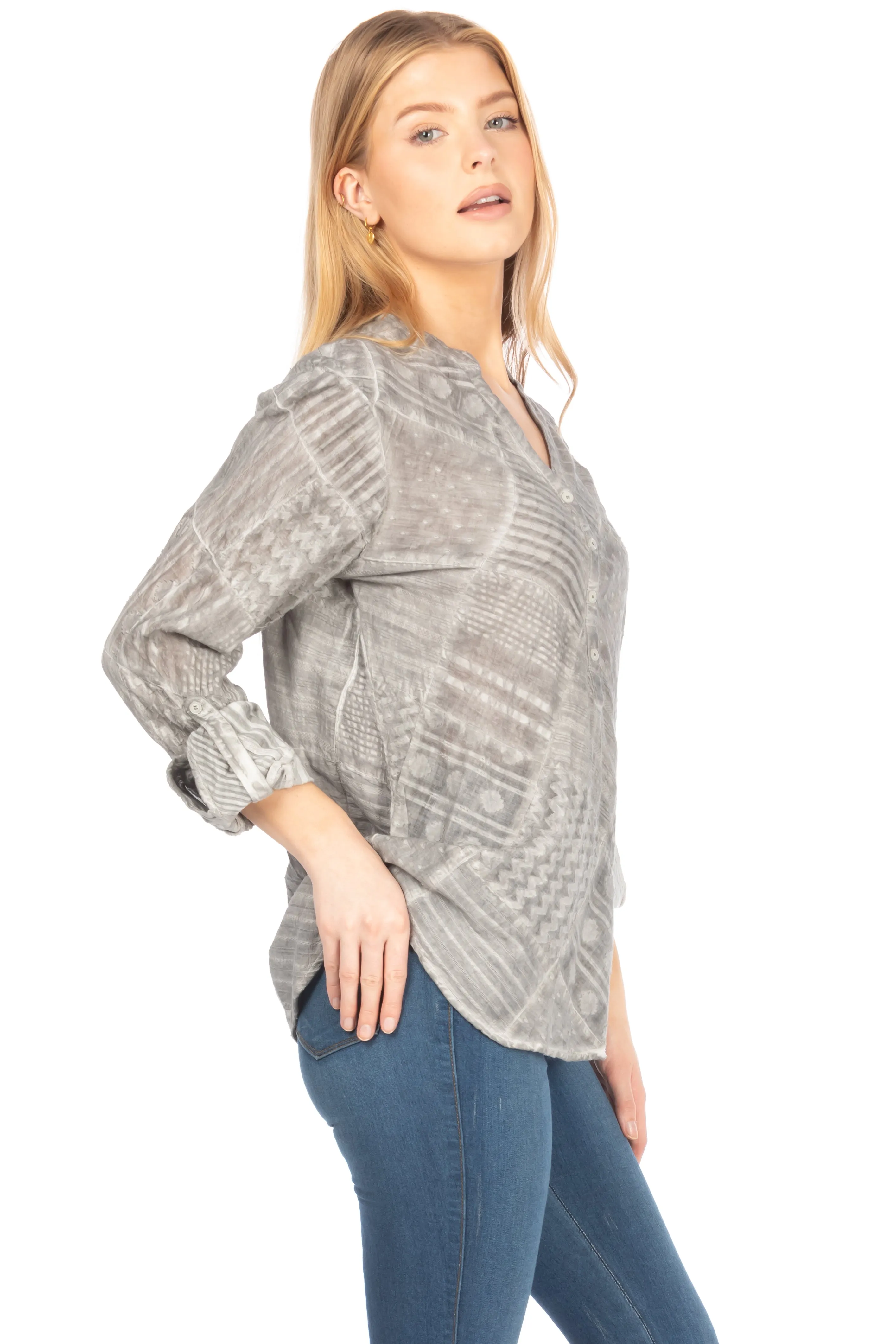 Patchwork Textured Tunic with Vintage Wash