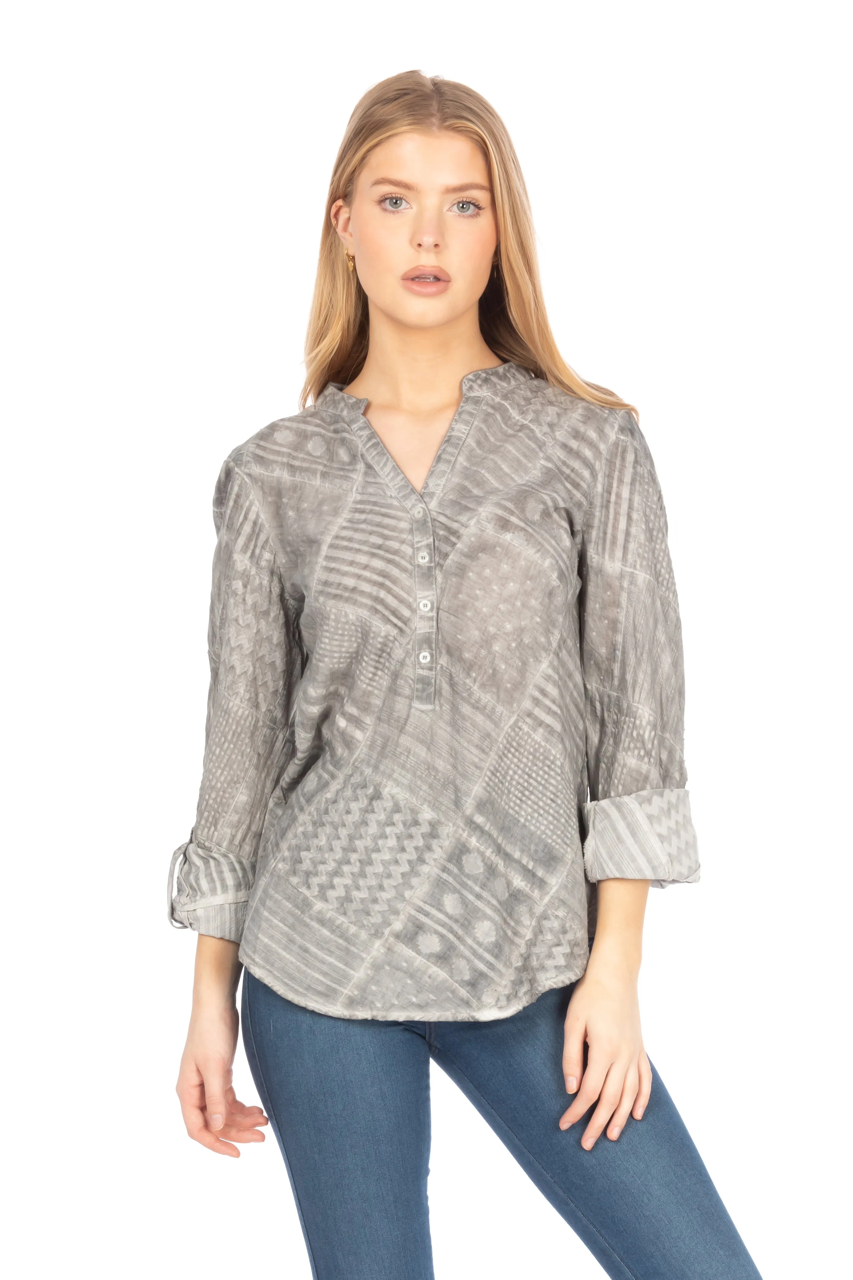 Patchwork Textured Tunic with Vintage Wash
