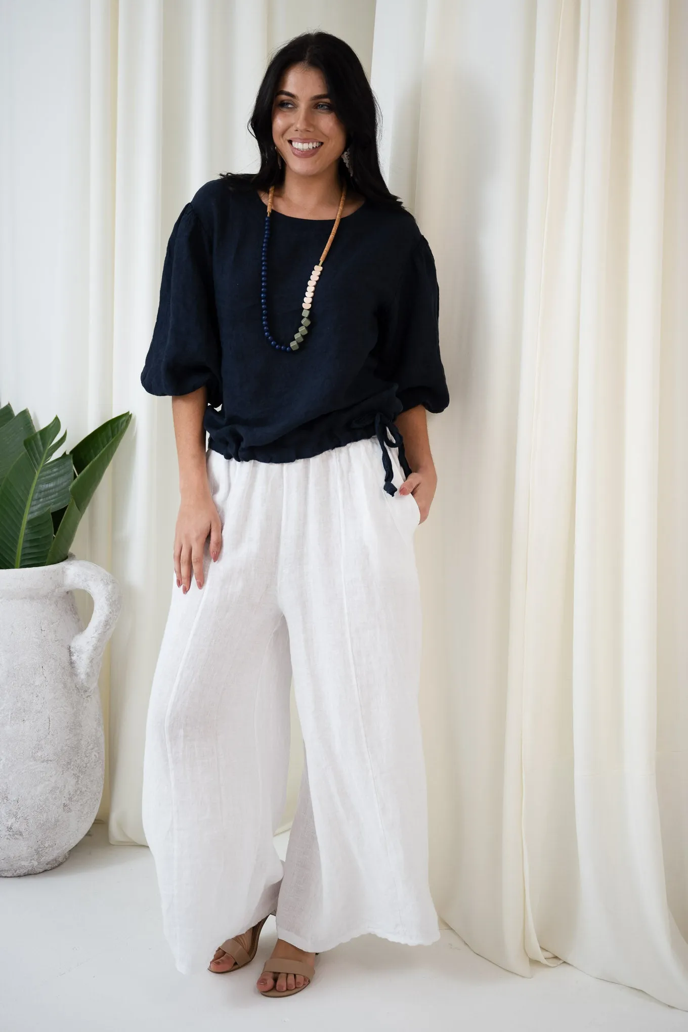 Patrice Puff Sleeve Top | Navy