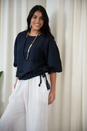 Patrice Puff Sleeve Top | Navy
