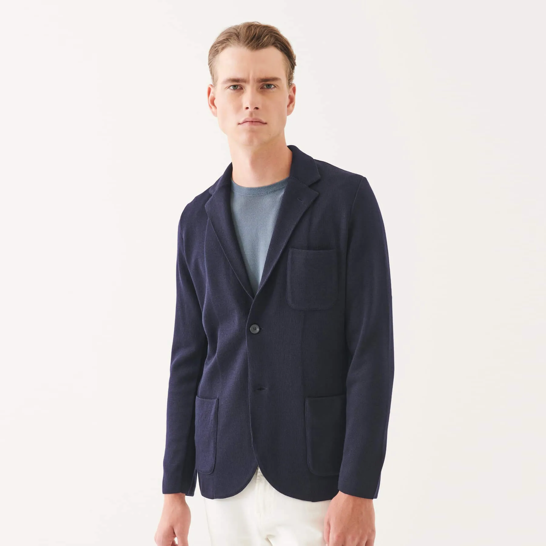 Patrick Assaraf Double Face Merino Half Milano Stitch Blazer - Navy