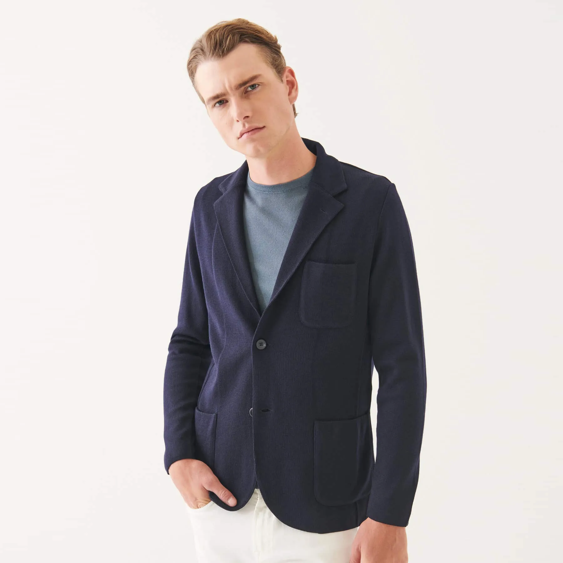 Patrick Assaraf Double Face Merino Half Milano Stitch Blazer - Navy