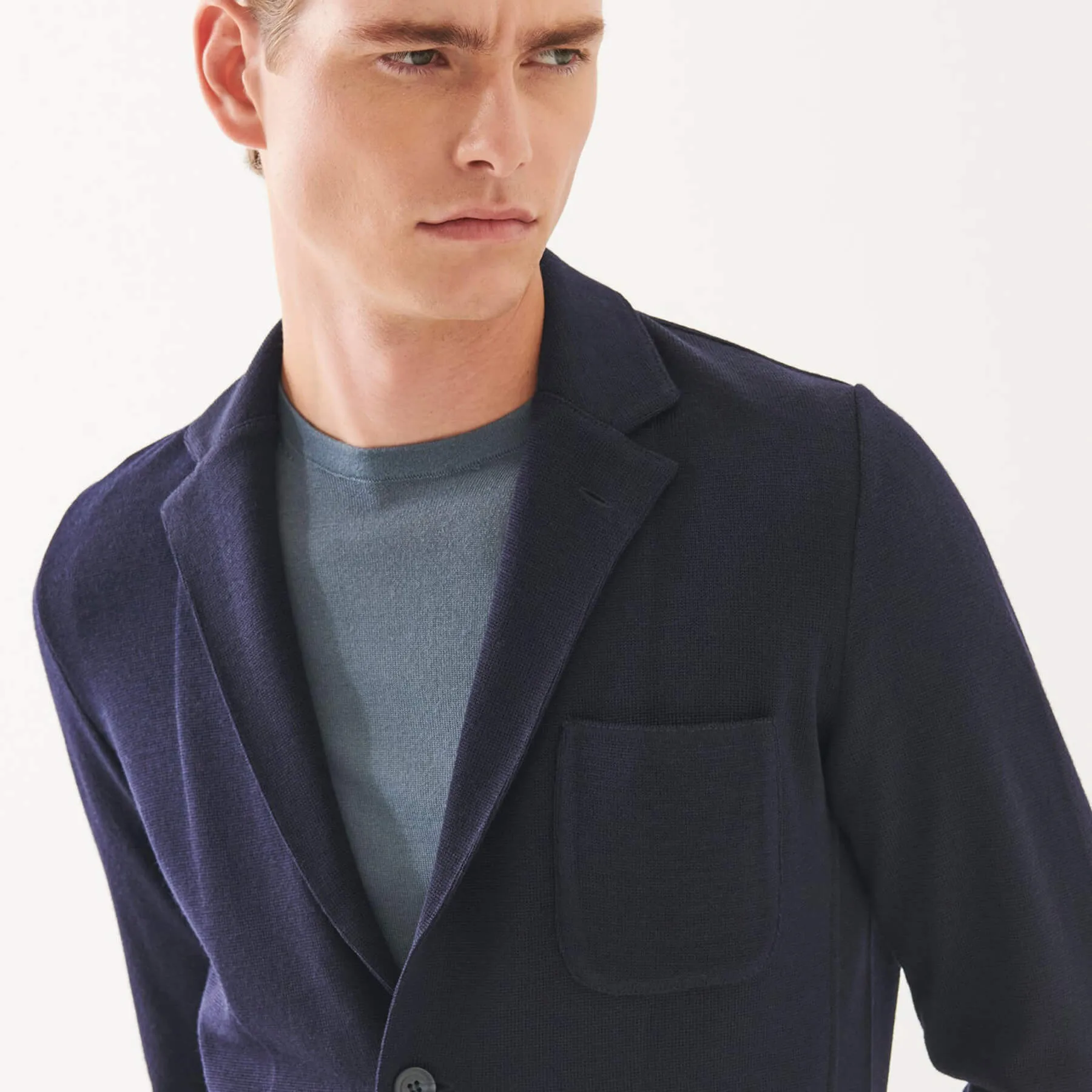 Patrick Assaraf Double Face Merino Half Milano Stitch Blazer - Navy