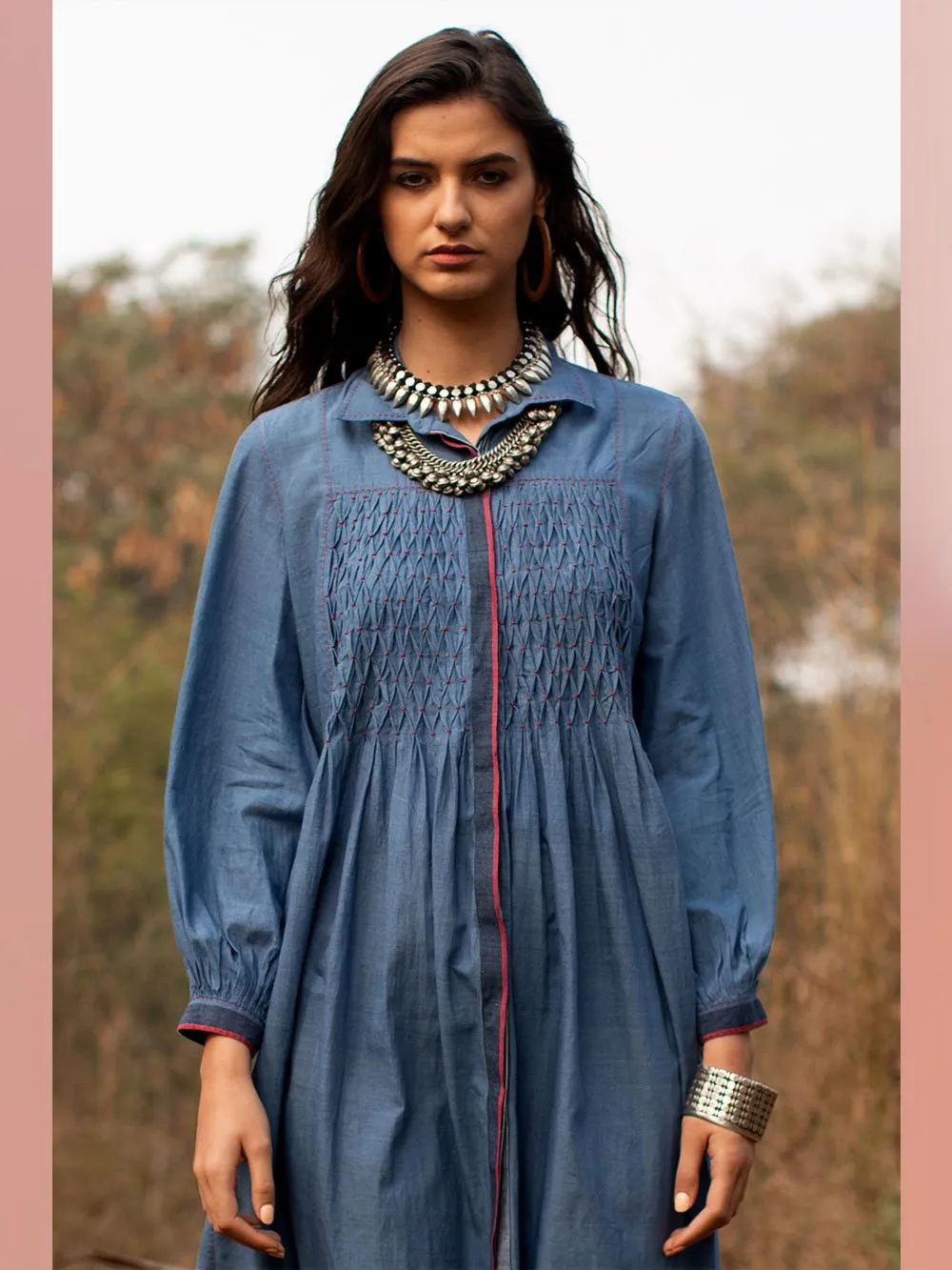 Payal Pratap   -   Tunic Keith  I  Collared Tunic With Smocking And Contrasting Placket