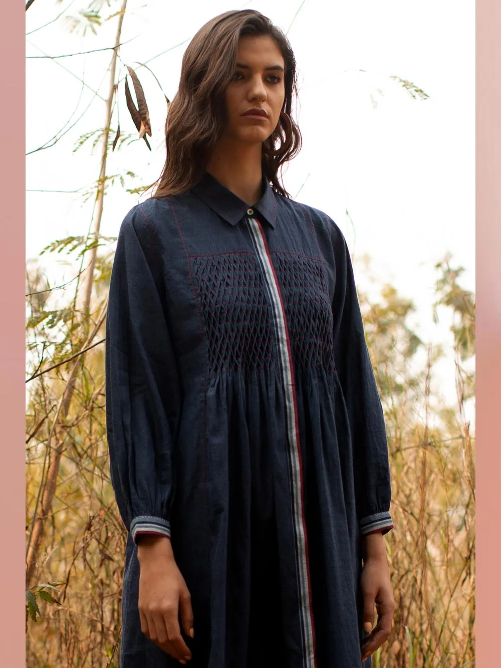 Payal Pratap   -   Tunic Keith  I  Collared Tunic With Smocking And Contrasting Placket