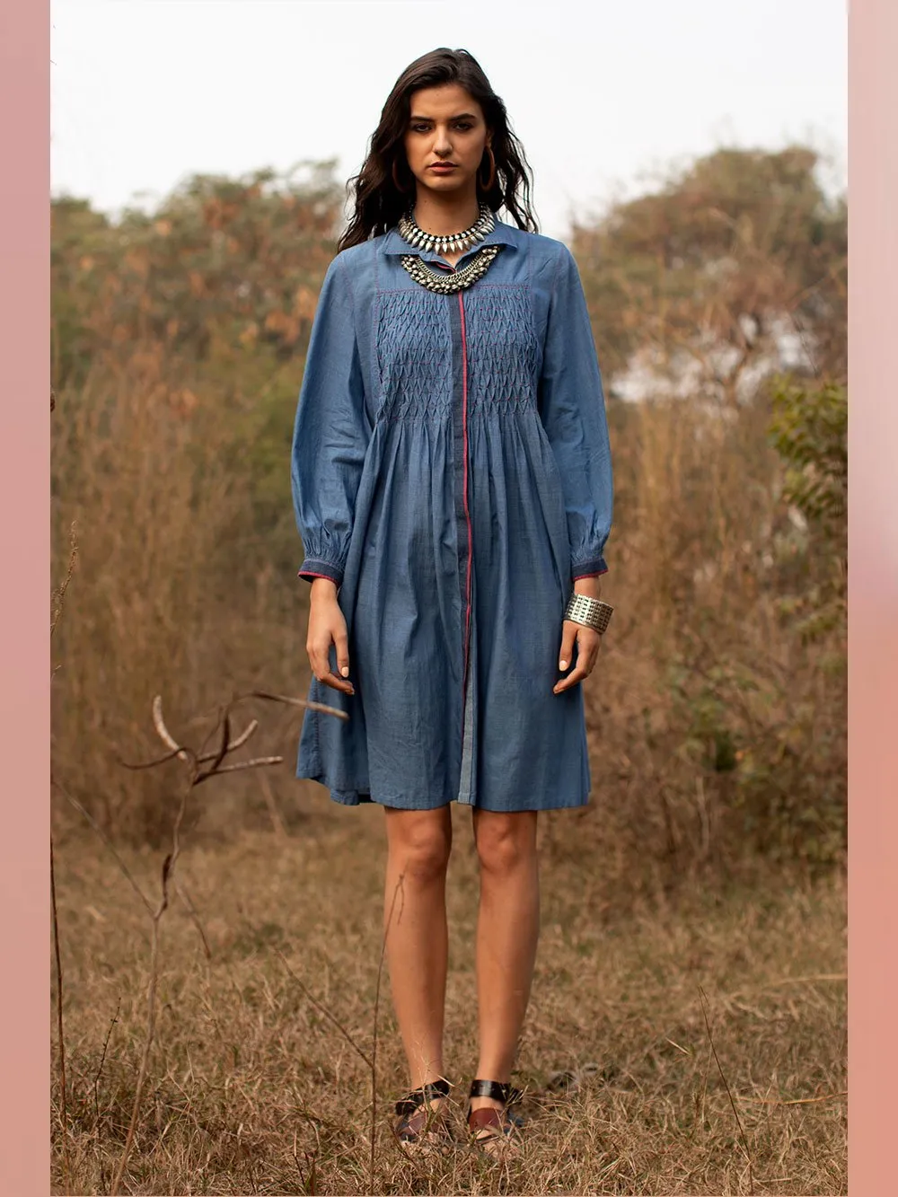 Payal Pratap   -   Tunic Keith  I  Collared Tunic With Smocking And Contrasting Placket