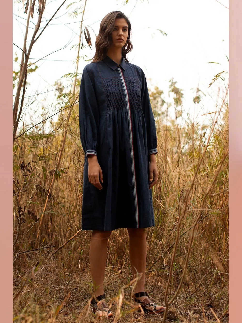 Payal Pratap   -   Tunic Keith  I  Collared Tunic With Smocking And Contrasting Placket