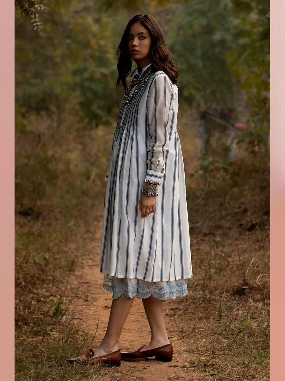 Payal Pratap   -   Tunic Madlyn  I  Pleated Collared Tunic With Hand Detailing And An Inner Embroidered Slip