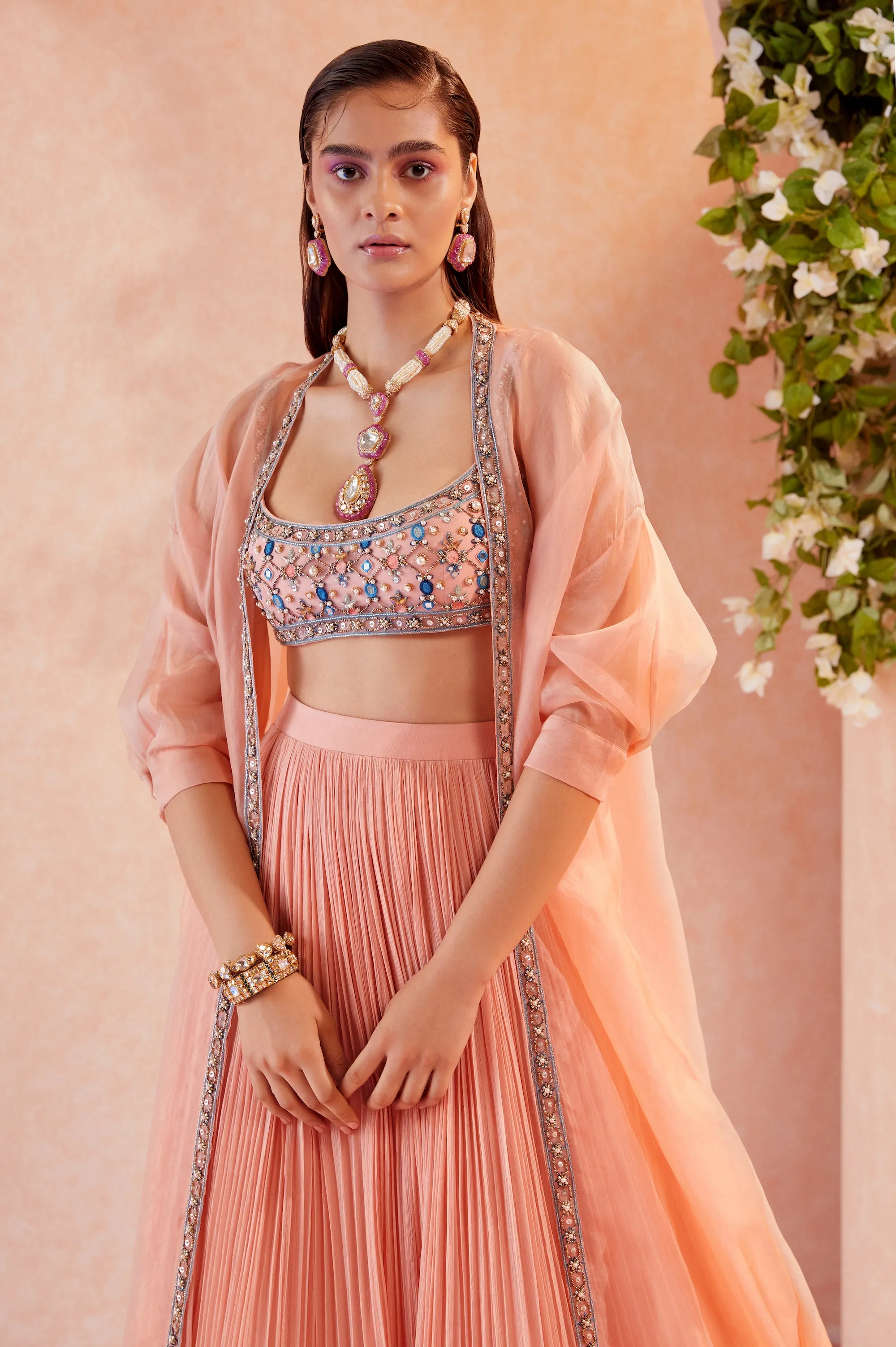 Peach Roxann Lehenga Cape Set