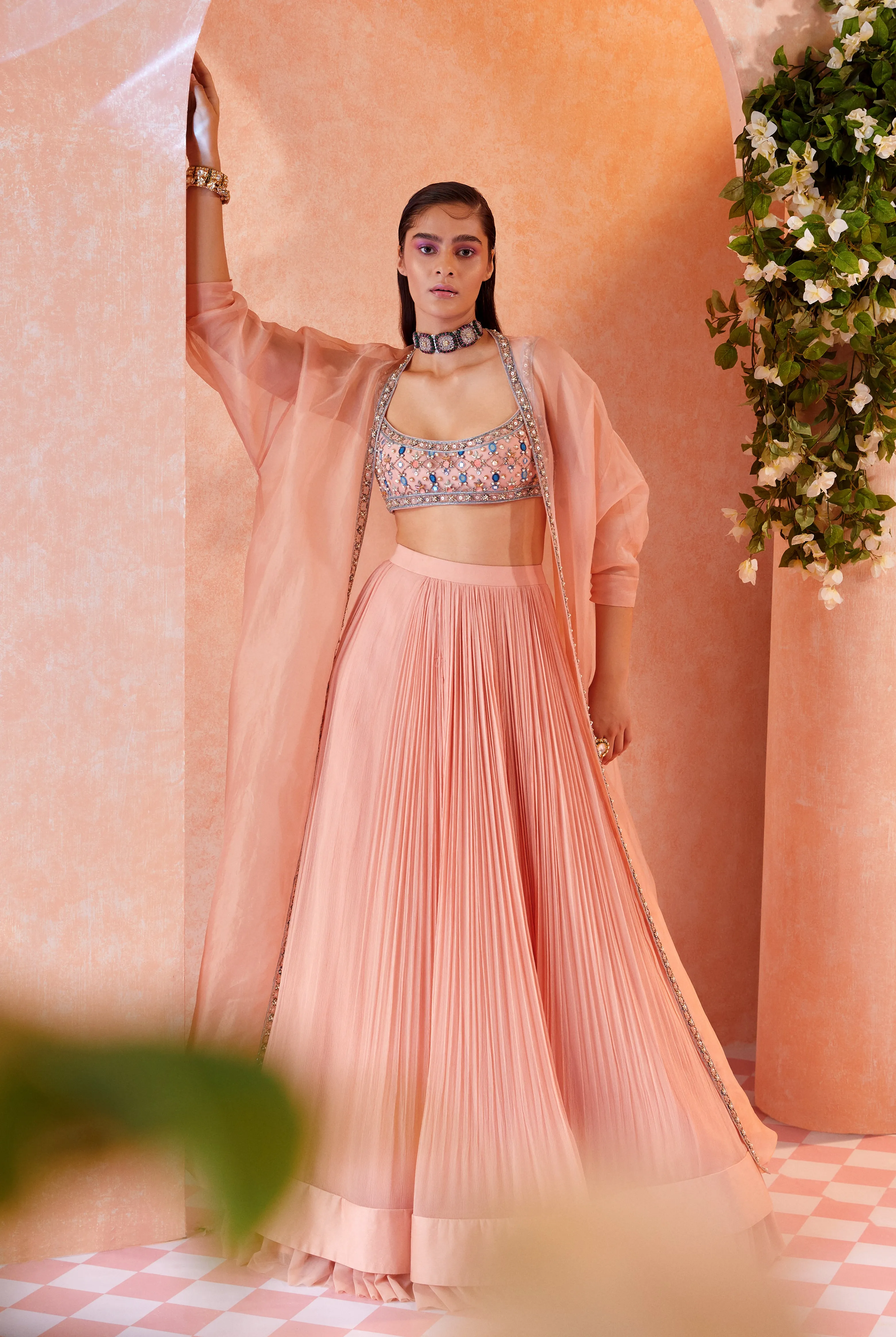 Peach Roxann Lehenga Cape Set