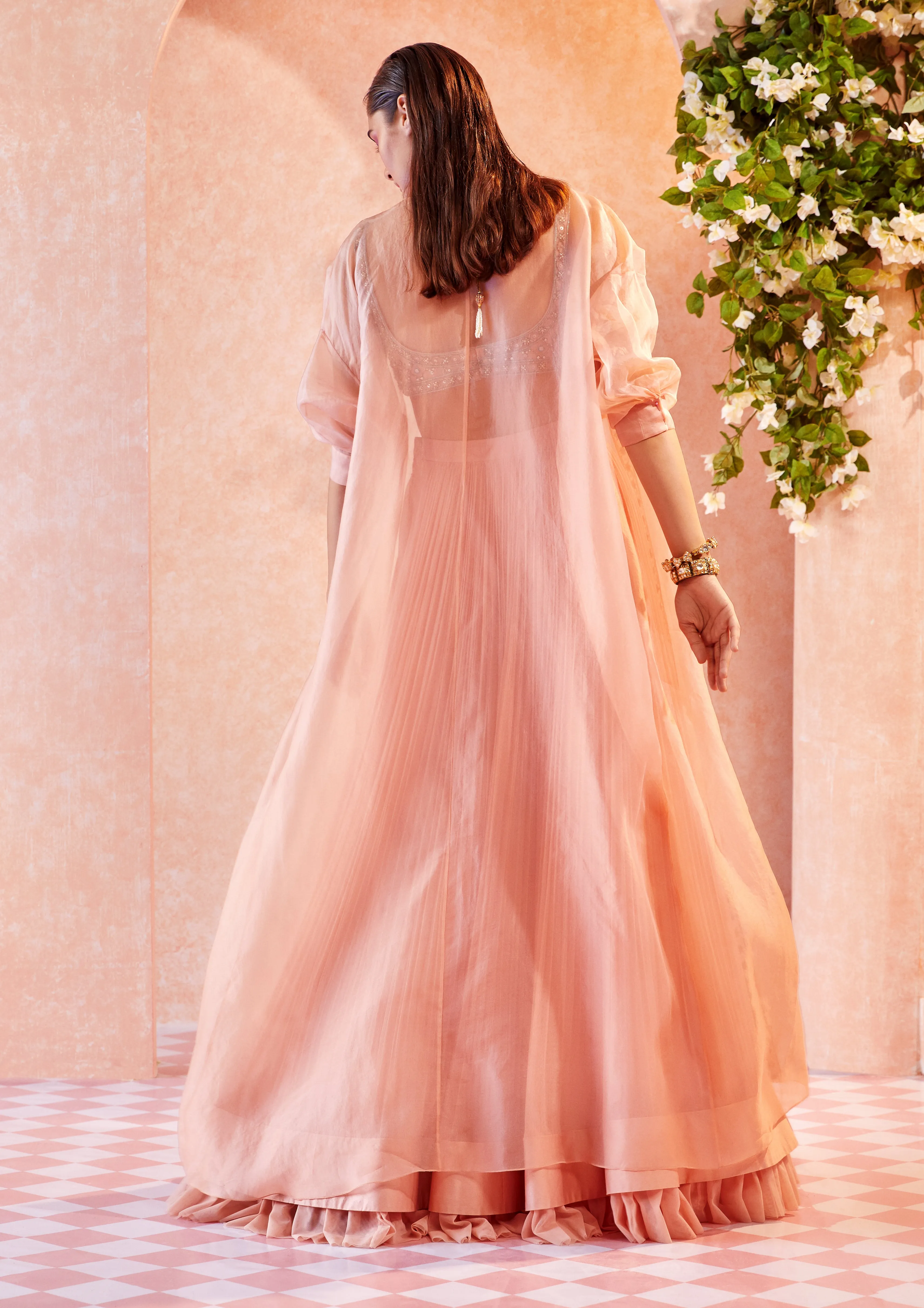 Peach Roxann Lehenga Cape Set