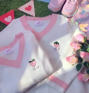 Peach Strawberry Embroidered Sweater KF9452