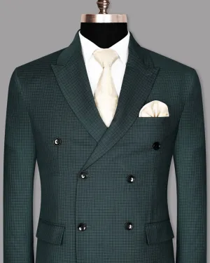 Peacock Green Double Windowpane Wool Rich Double Breasted Blazer