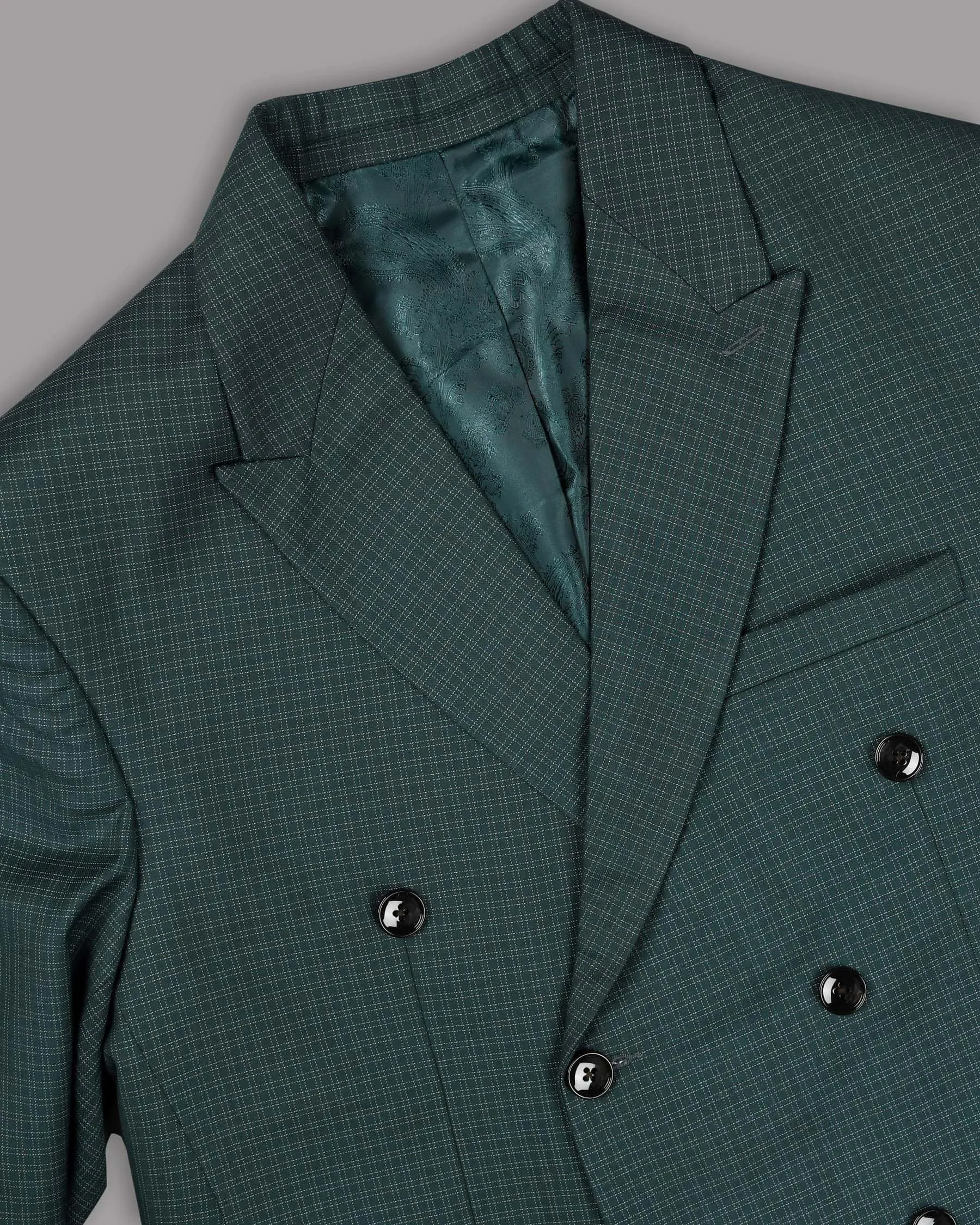 Peacock Green Double Windowpane Wool Rich Double Breasted Blazer