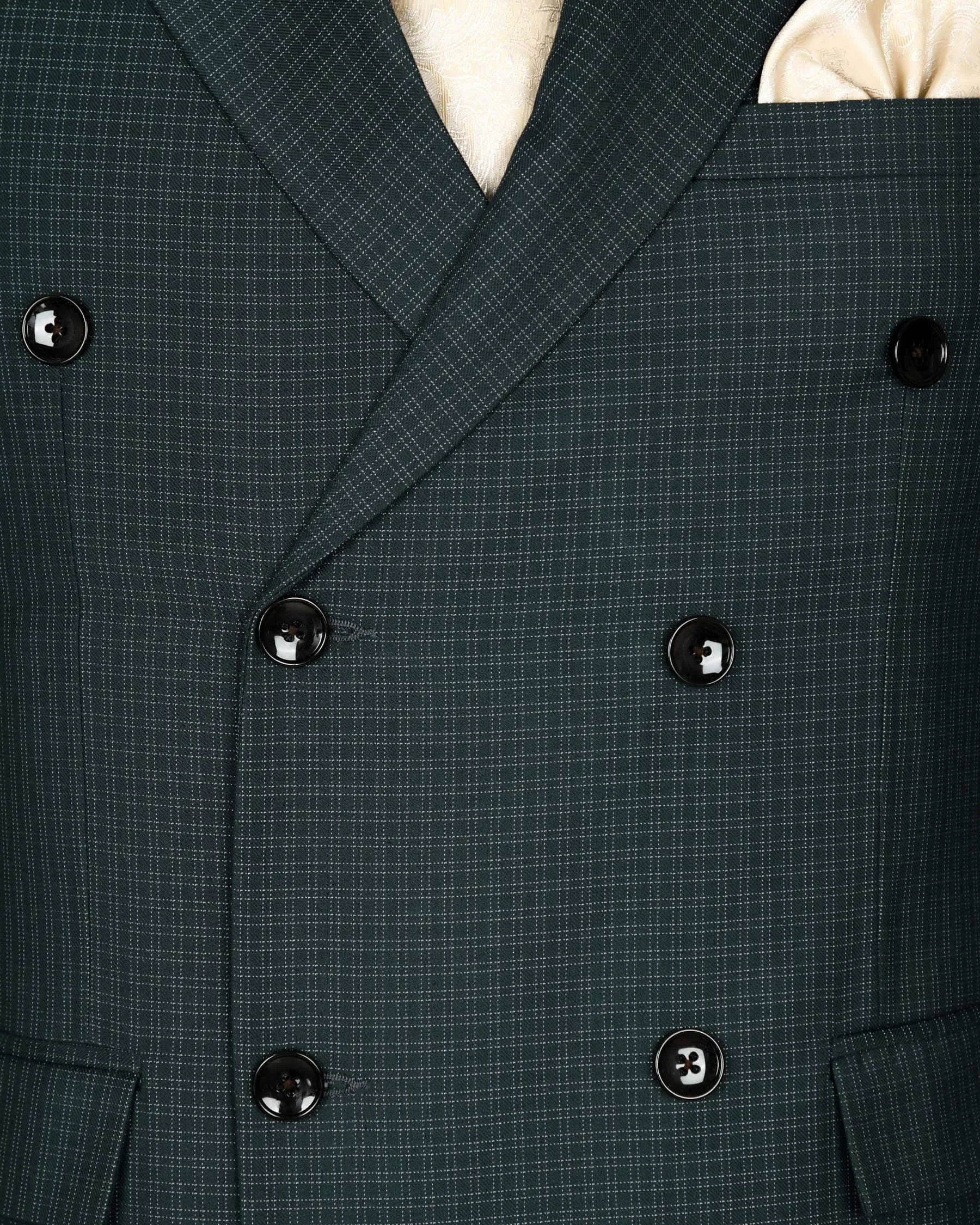 Peacock Green Double Windowpane Wool Rich Double Breasted Blazer