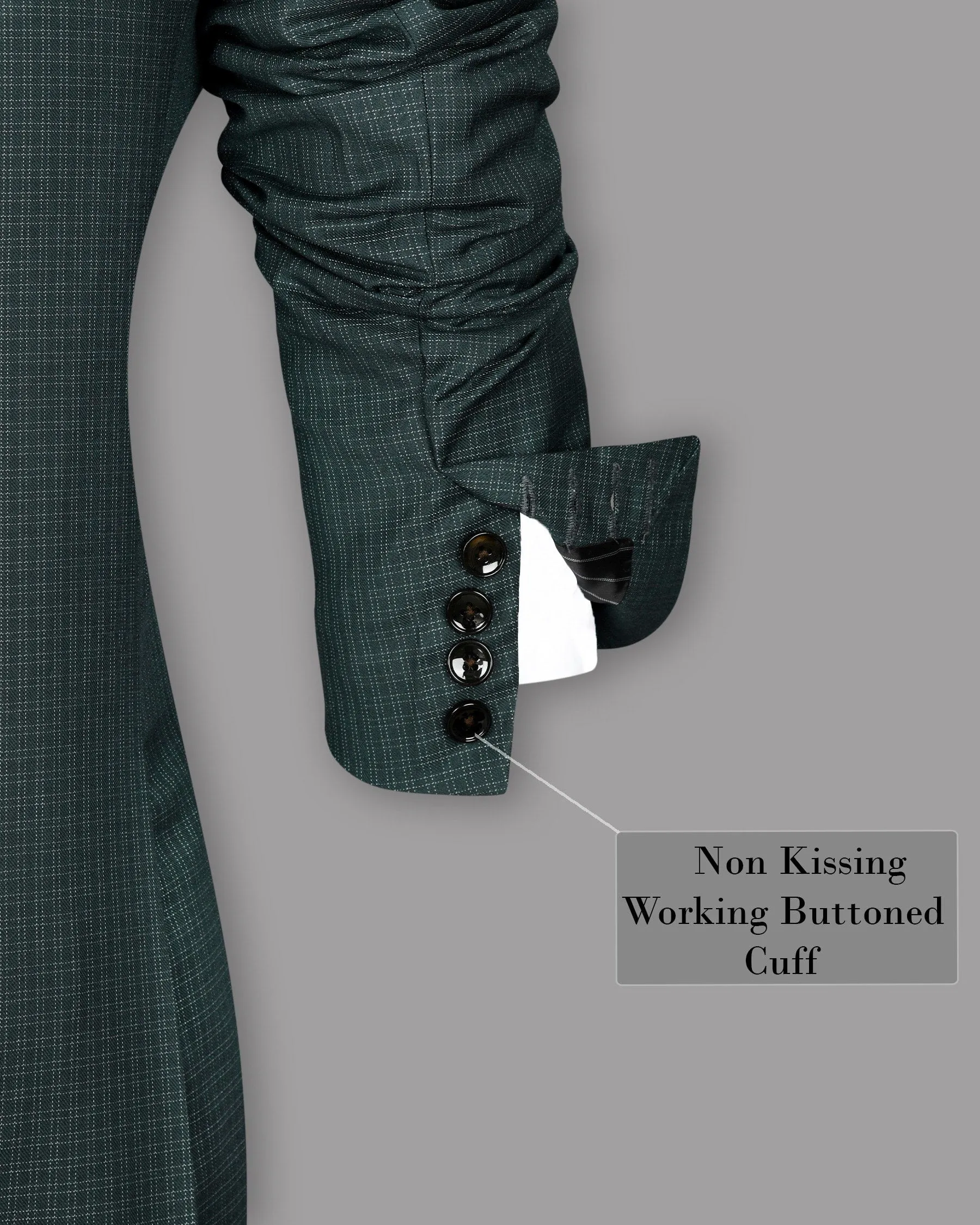 Peacock Green Double Windowpane Wool Rich Double Breasted Blazer