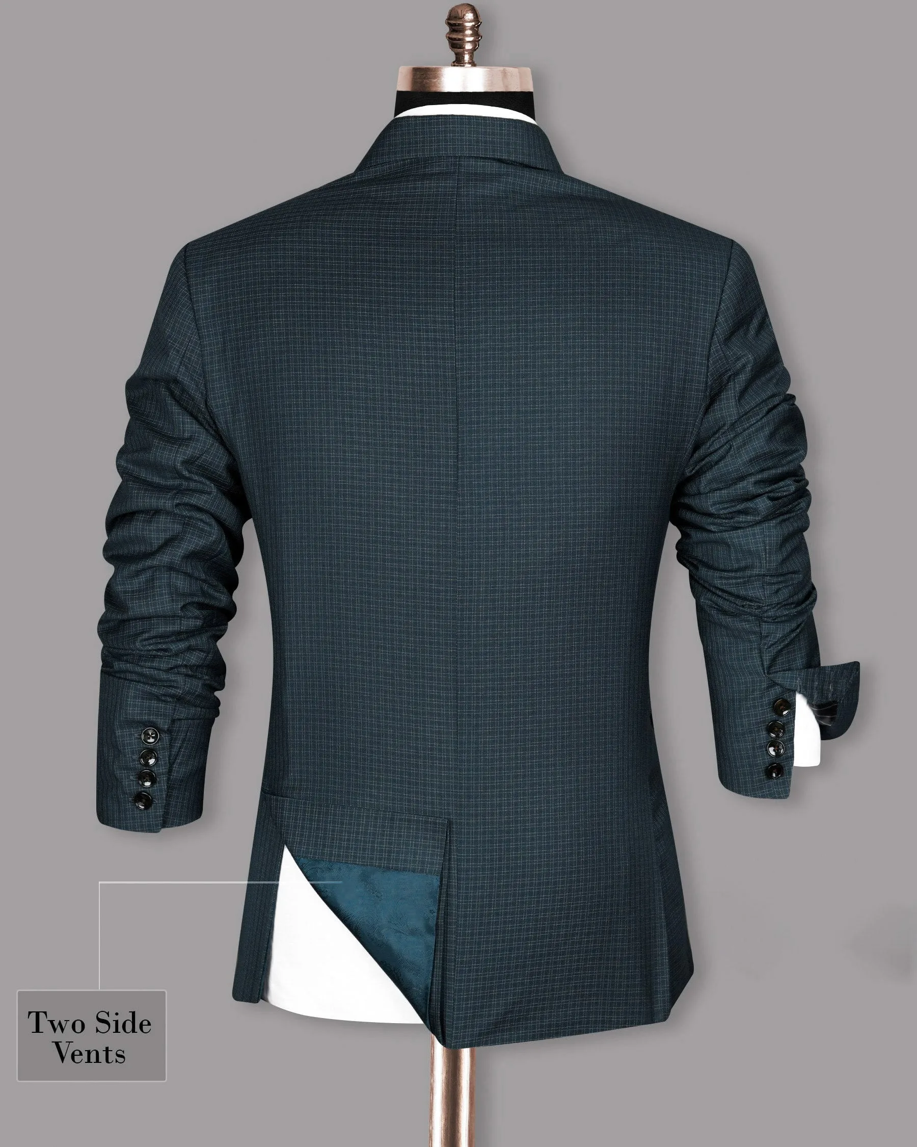Peacock Green Double Windowpane Wool Rich Double Breasted Blazer